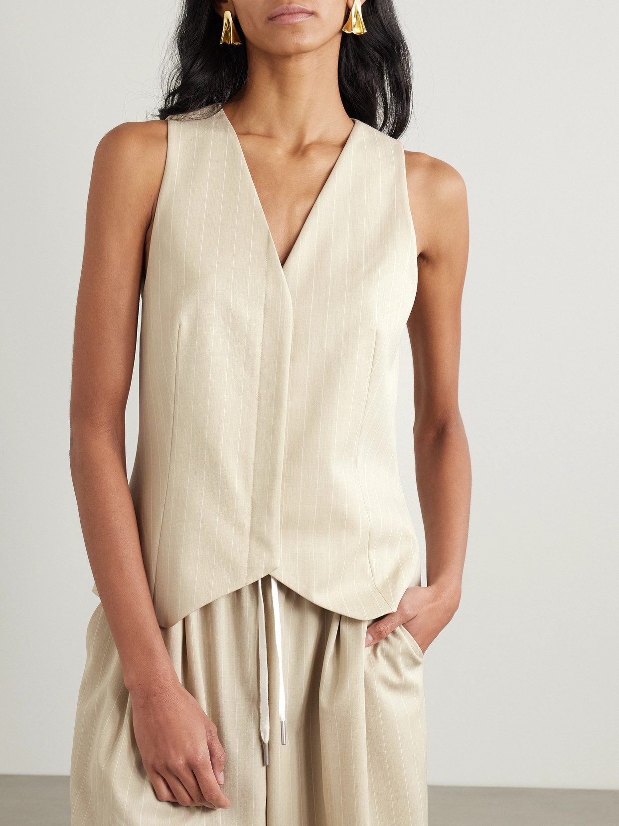 St Agni Pinstriped Wool-blend Twill Vest In Neutrals