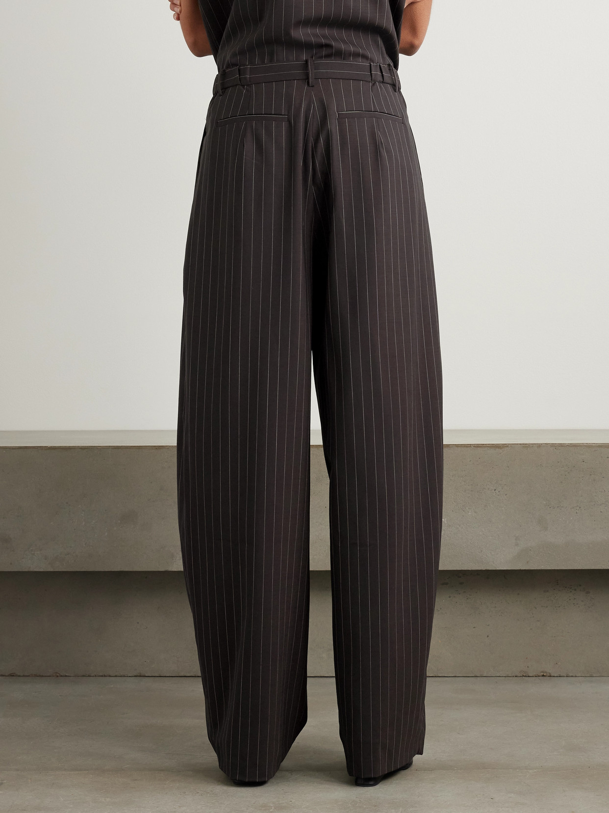 St Agni Pinstriped Pleated Wool-blend Wide-leg Pants In Brown