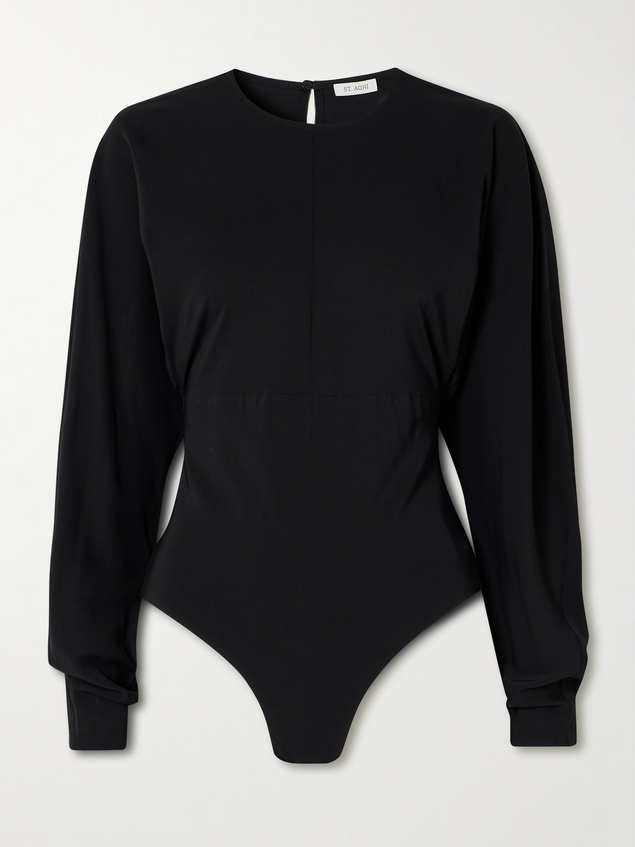 St Agni Gathered Stretch-crepe Bodysuit In Black