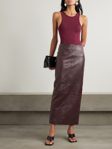 St. Agni Paneled leather maxi skirt