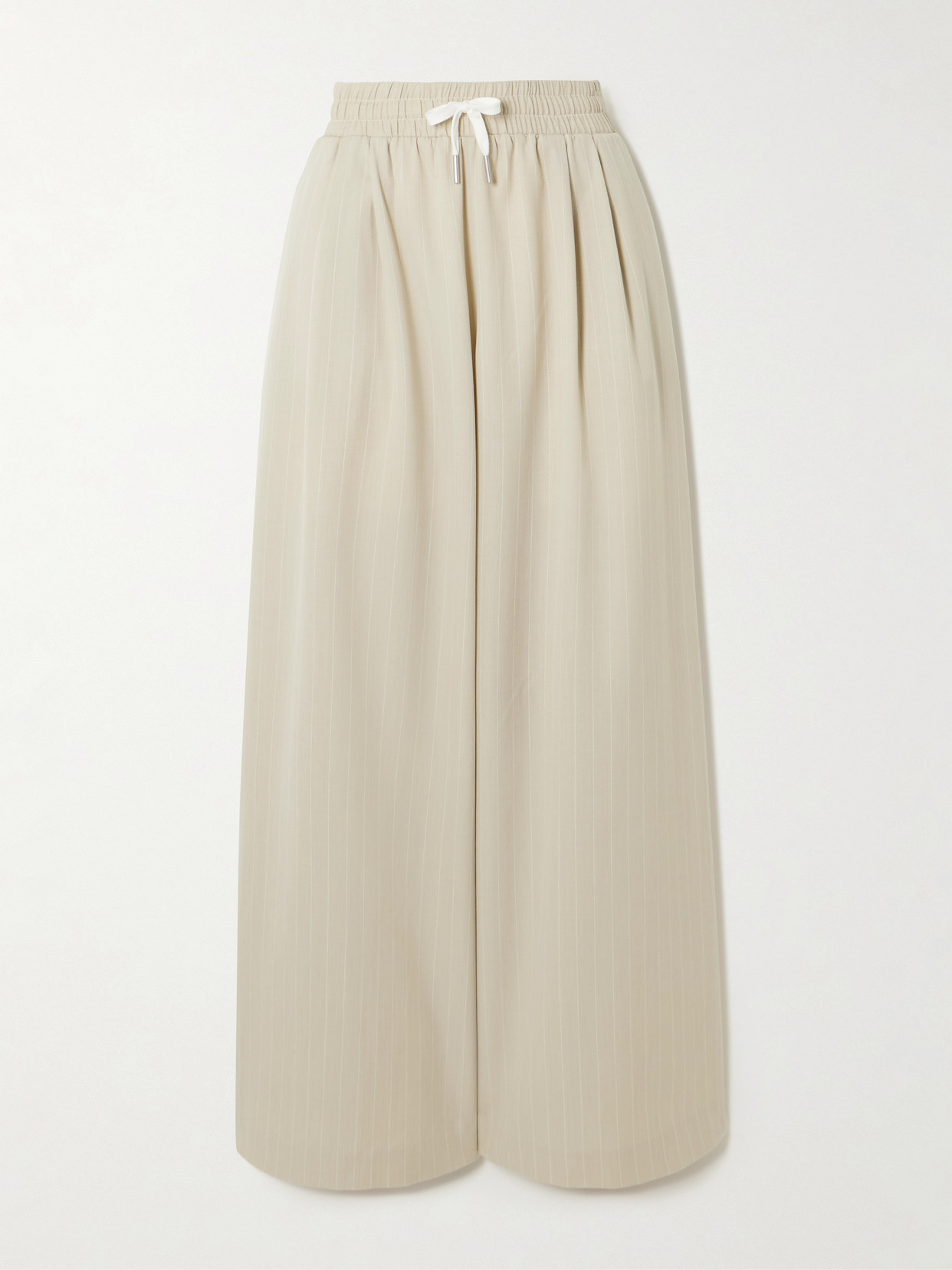 St Agni Pinstriped Gathered Wool-blend Wide-leg Pants In Neutrals