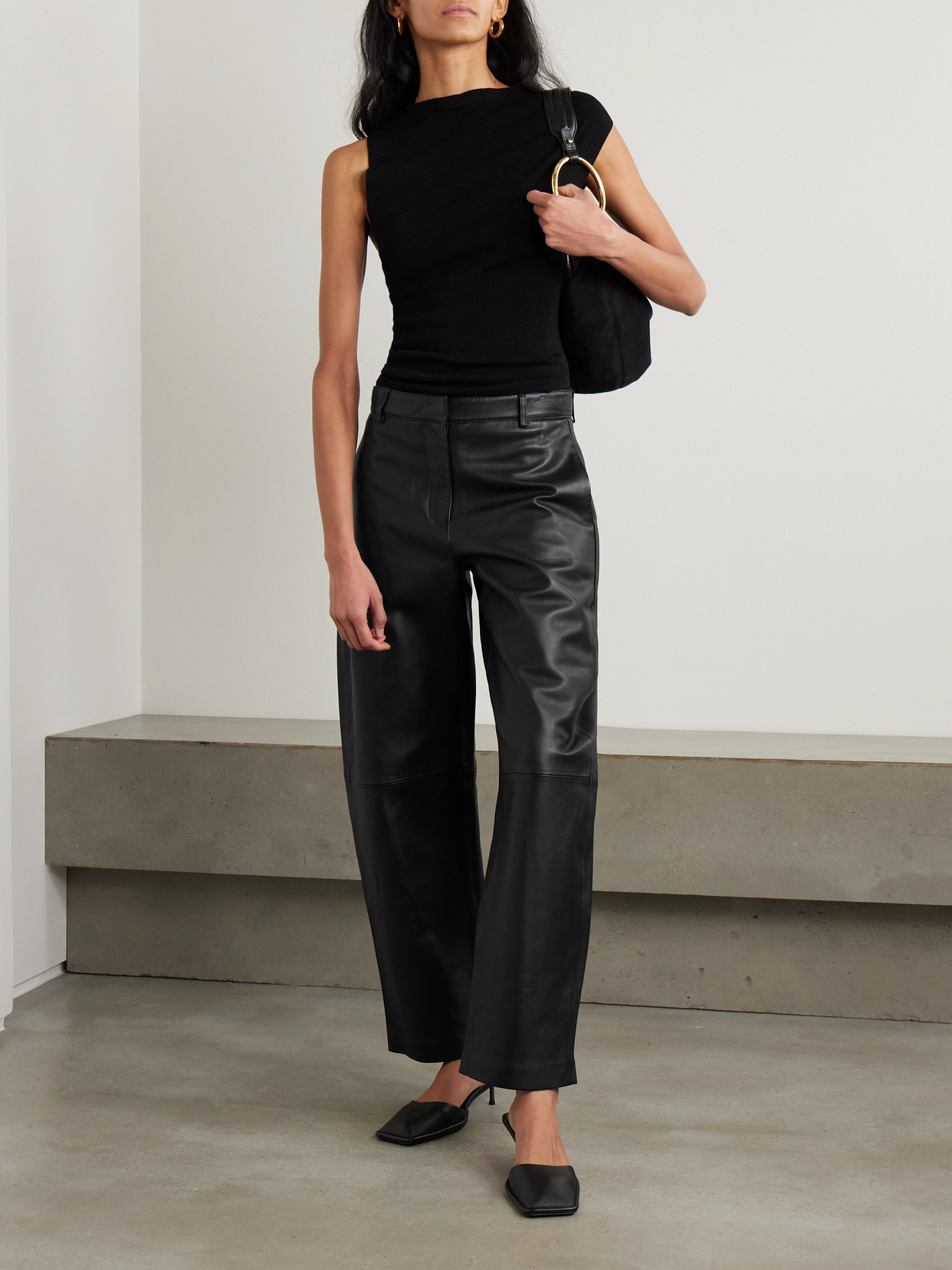 St Agni Leather Tapered Pants In Black