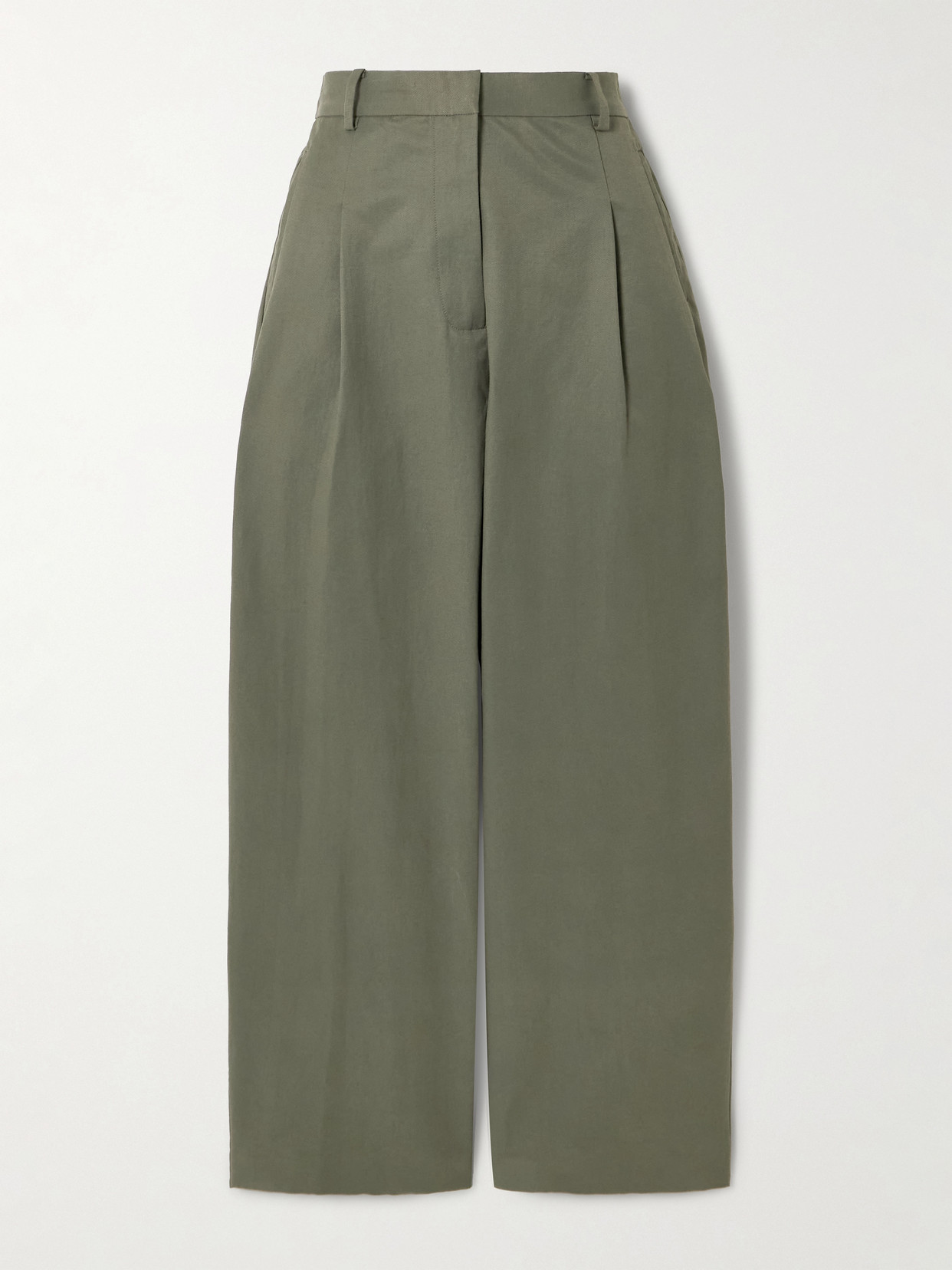 St Agni Pleated Cotton-blend Tapered Pants In Green