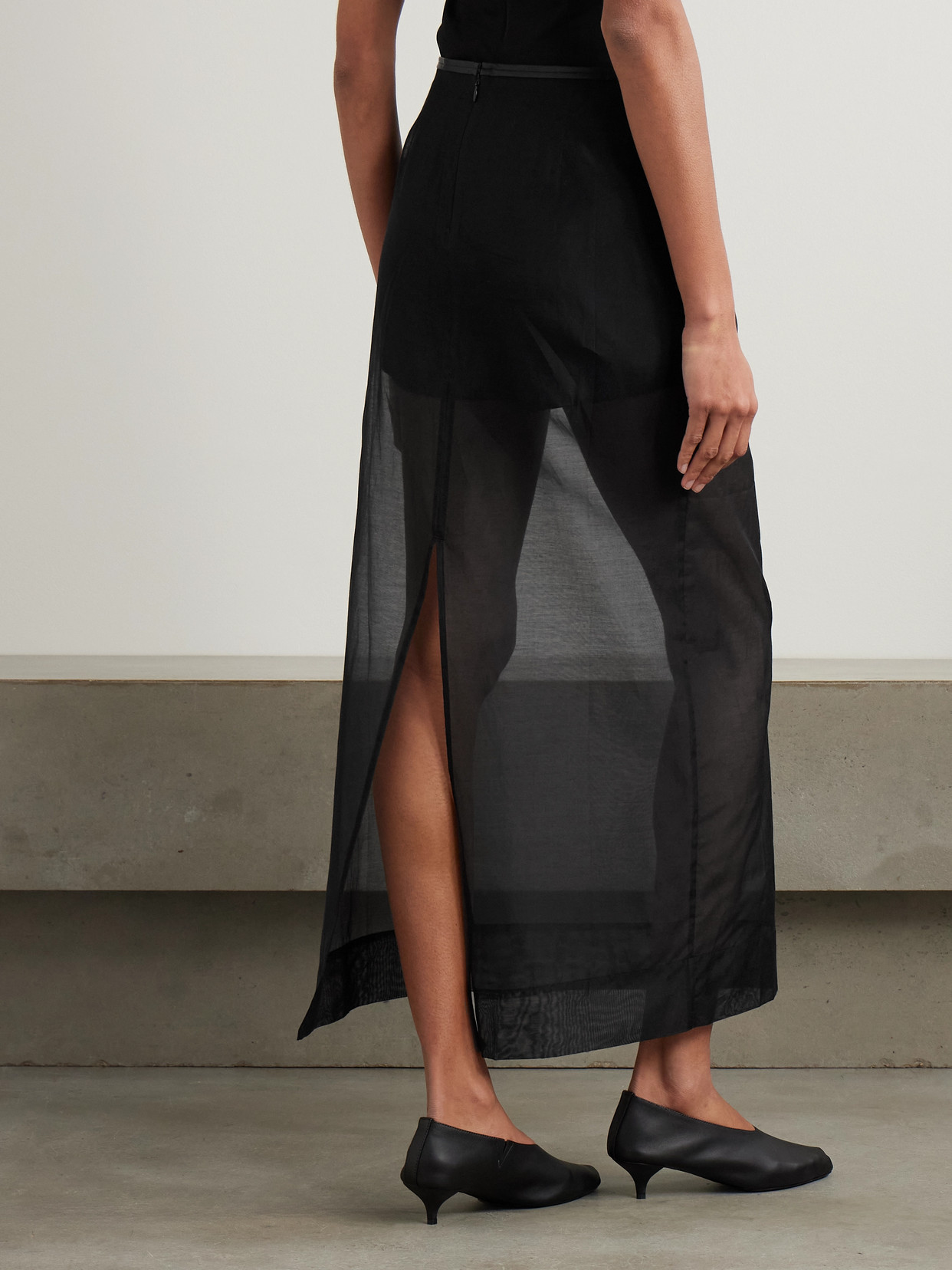 St Agni Leather-trimmed Organic Cotton-blend Tulle Maxi Skirt In Black