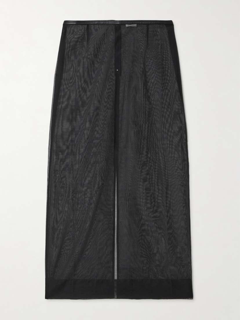 St. Agni Leather-trimmed Organic Cotton-blend Tulle Maxi Skirt