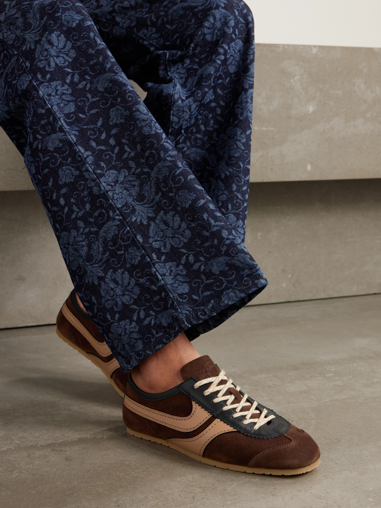 DRIES VAN NOTEN LEATHER-TRIMMED SUEDE SNEAKERS