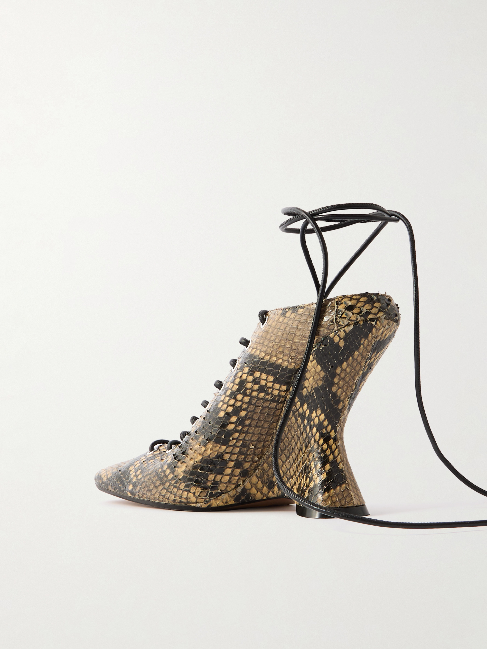 Dries Van Noten Lace-up snake-effect leather wedge pumps thumbnail