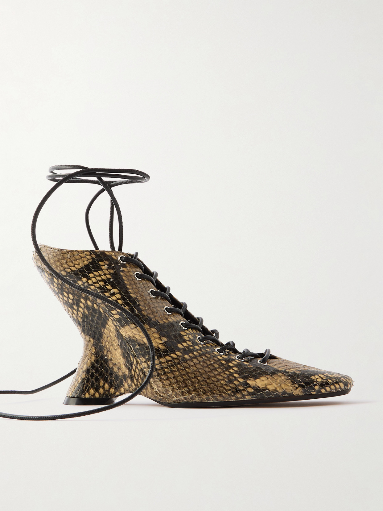 Dries Van Noten Lace-up Snake-effect Leather Wedge Pumps In Animal Print