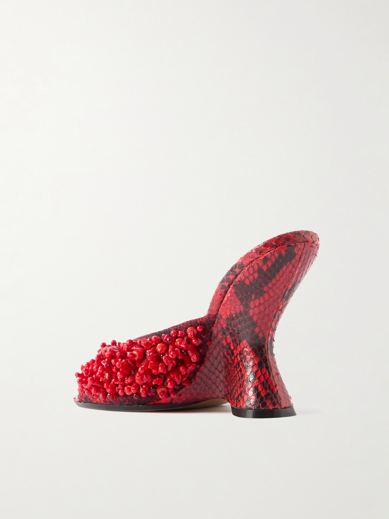 DRIES VAN NOTEN BEAD-EMBELLISHED SNAKE-EFFECT LEATHER WEDGE MULES