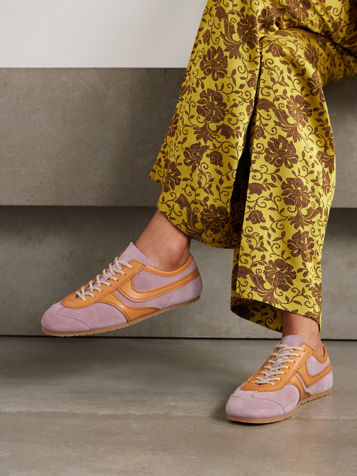 DRIES VAN NOTEN LEATHER-TRIMMED SUEDE SNEAKERS