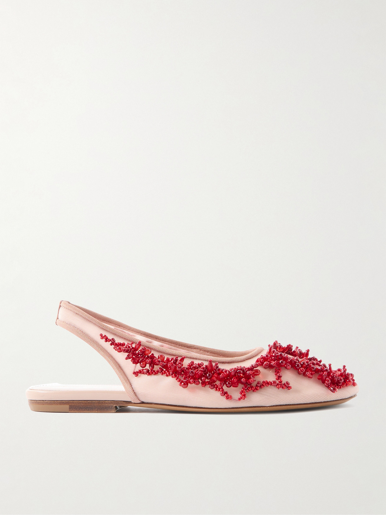 Dries Van Noten Beaded Mesh Slingback Flats In Pink