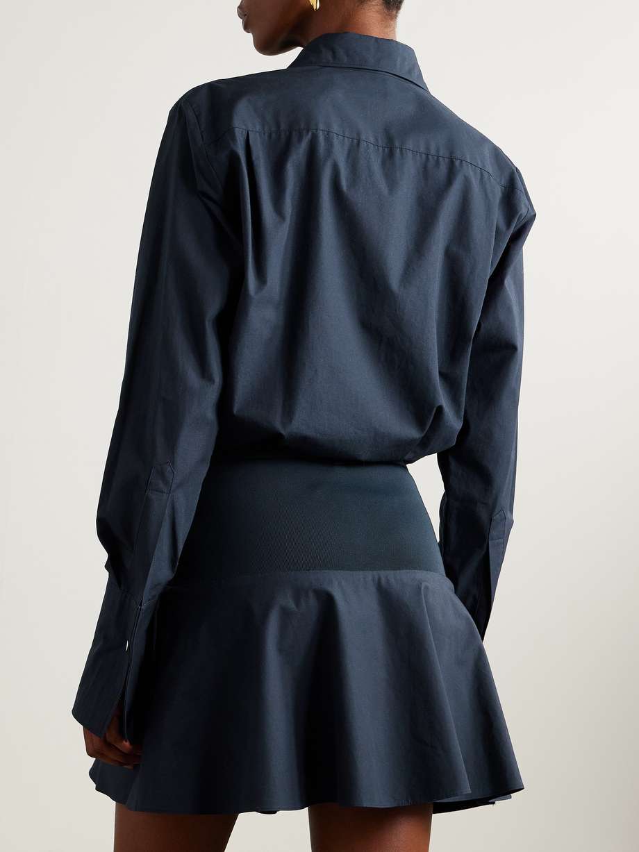 the irene belted stretch knit-trimmed cotton-poplin mini shirt dress
