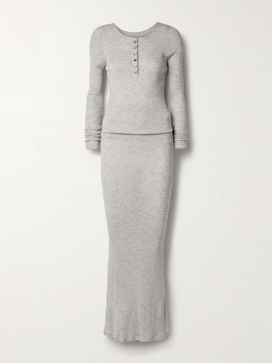 the tilda gathered ribbed silk and cashmere-blend maxi dress