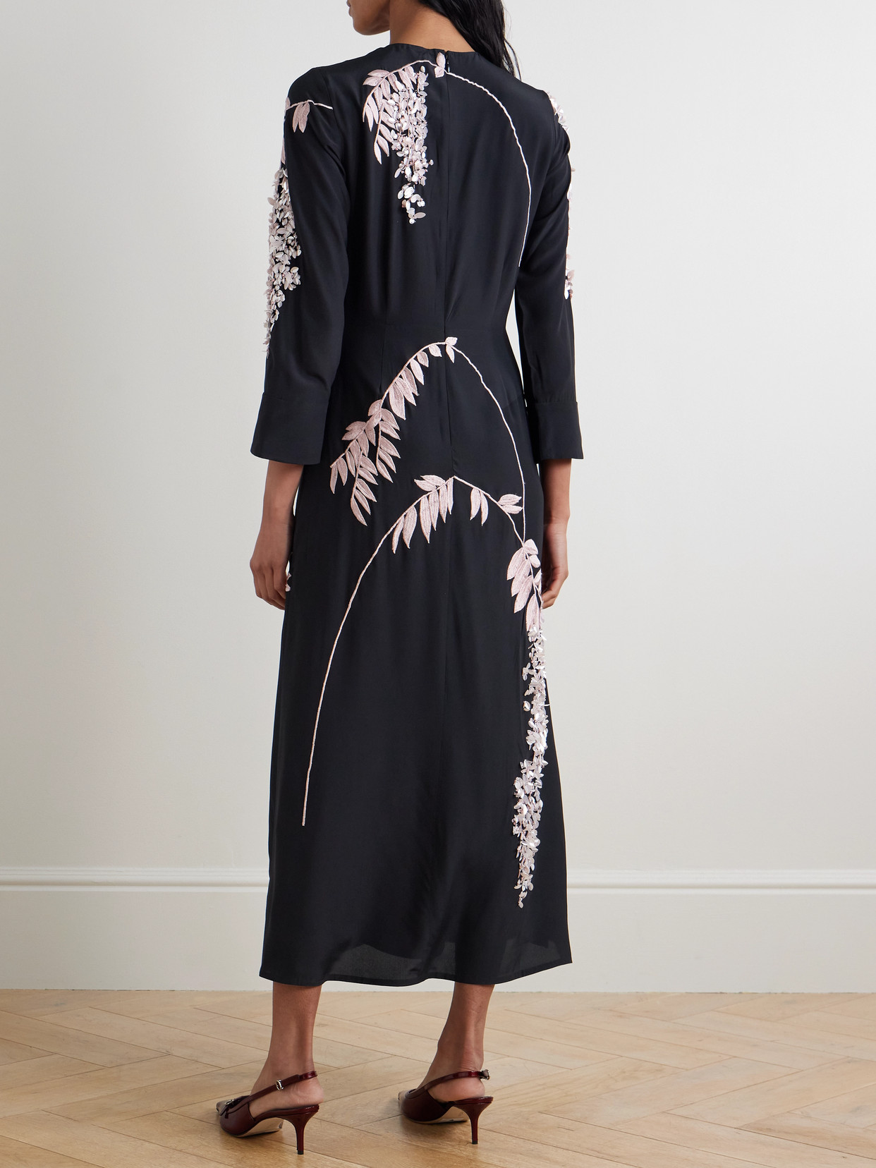Shop Bernadette Harry Embellished Silk Crepe De Chine Midi Dress