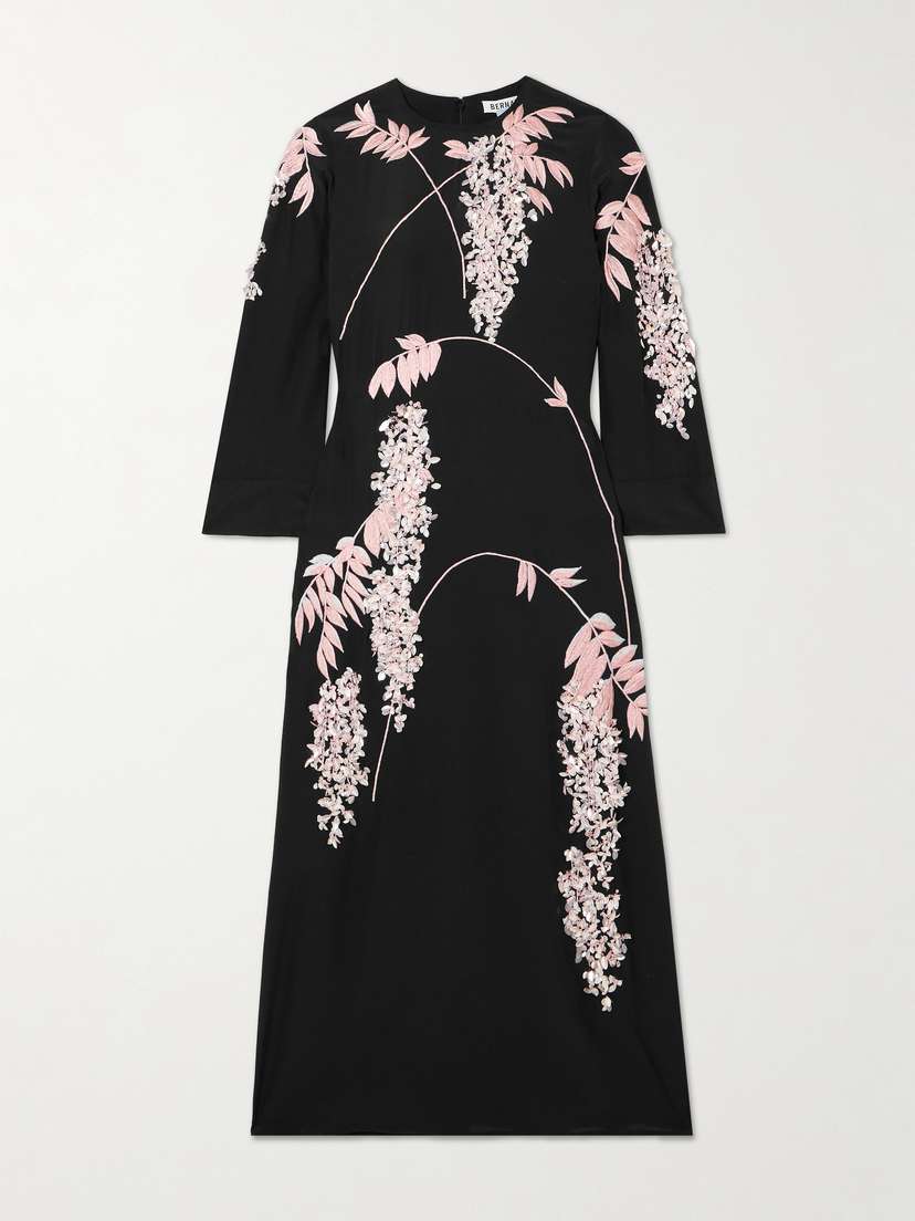 BERNADETTE Harry Embellished Silk Crepe De Chine Midi Dress