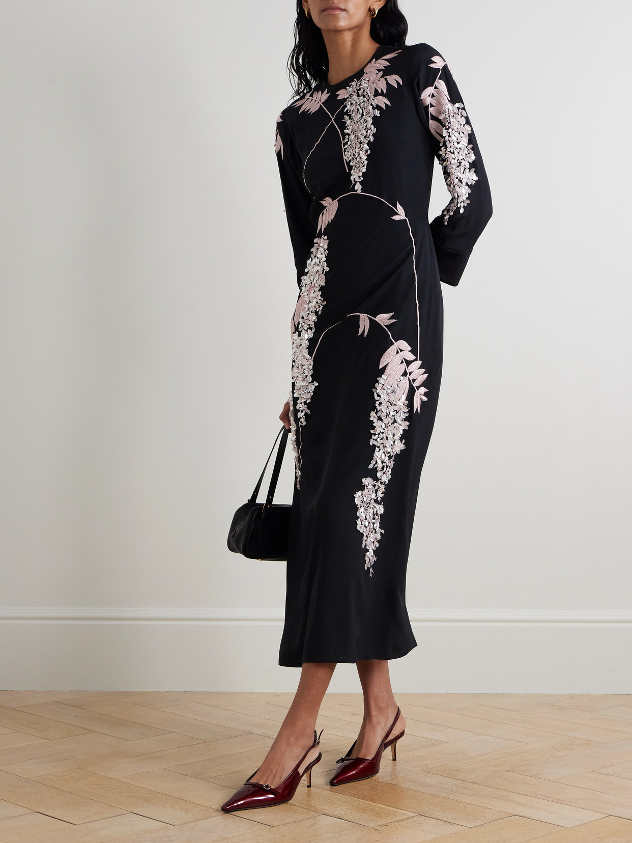 Shop Bernadette Harry Embellished Silk Crepe De Chine Midi Dress