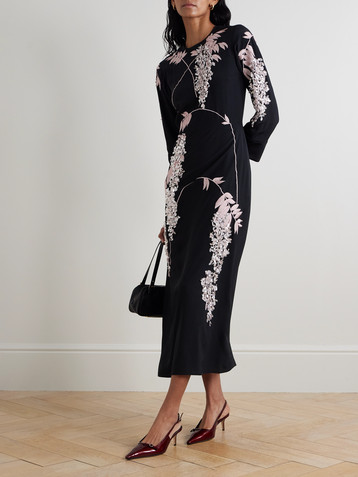 Bernadette Harry embellished silk crepe de chine midi dress