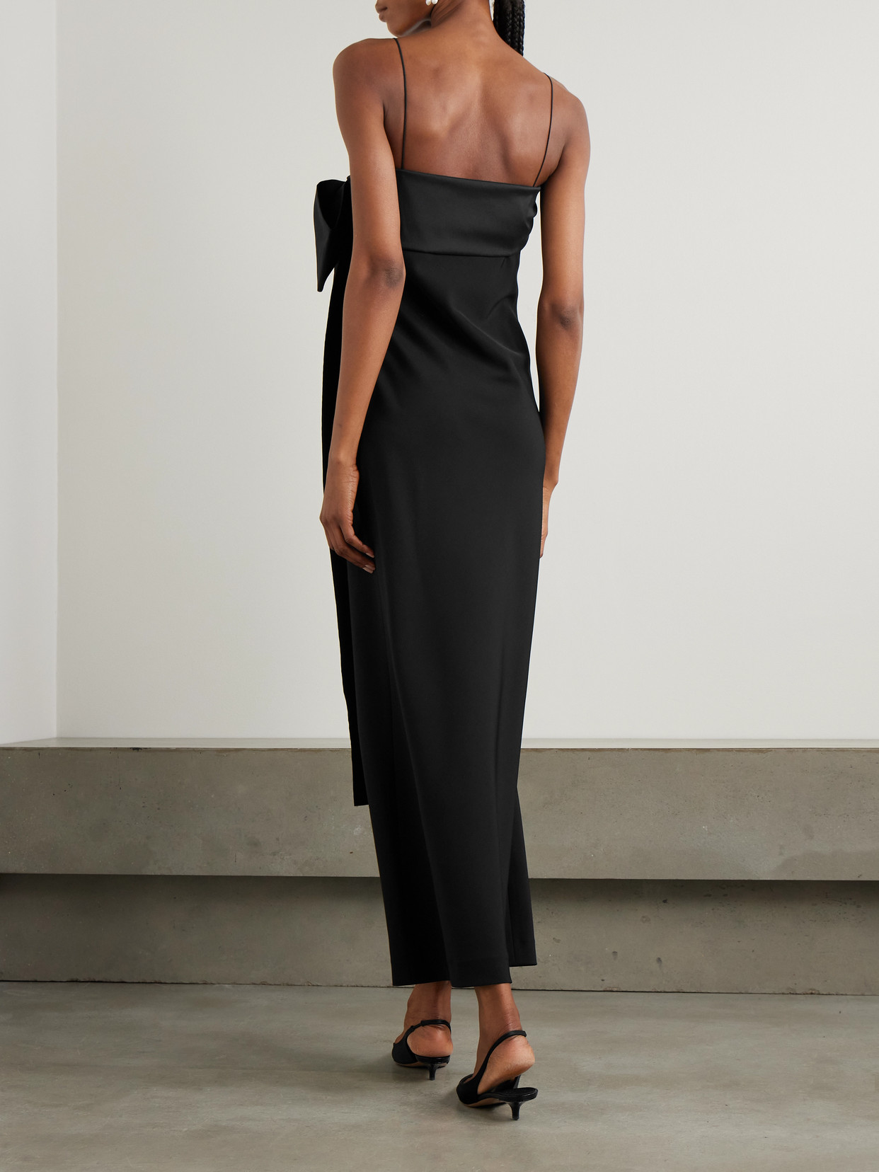 Bernadette Bart Bow-embellished Taffeta-trimmed Crepe De Chine Gown