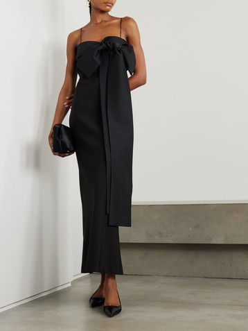 Bernadette Bart bow-embellished taffeta-trimmed crepe de chine gown