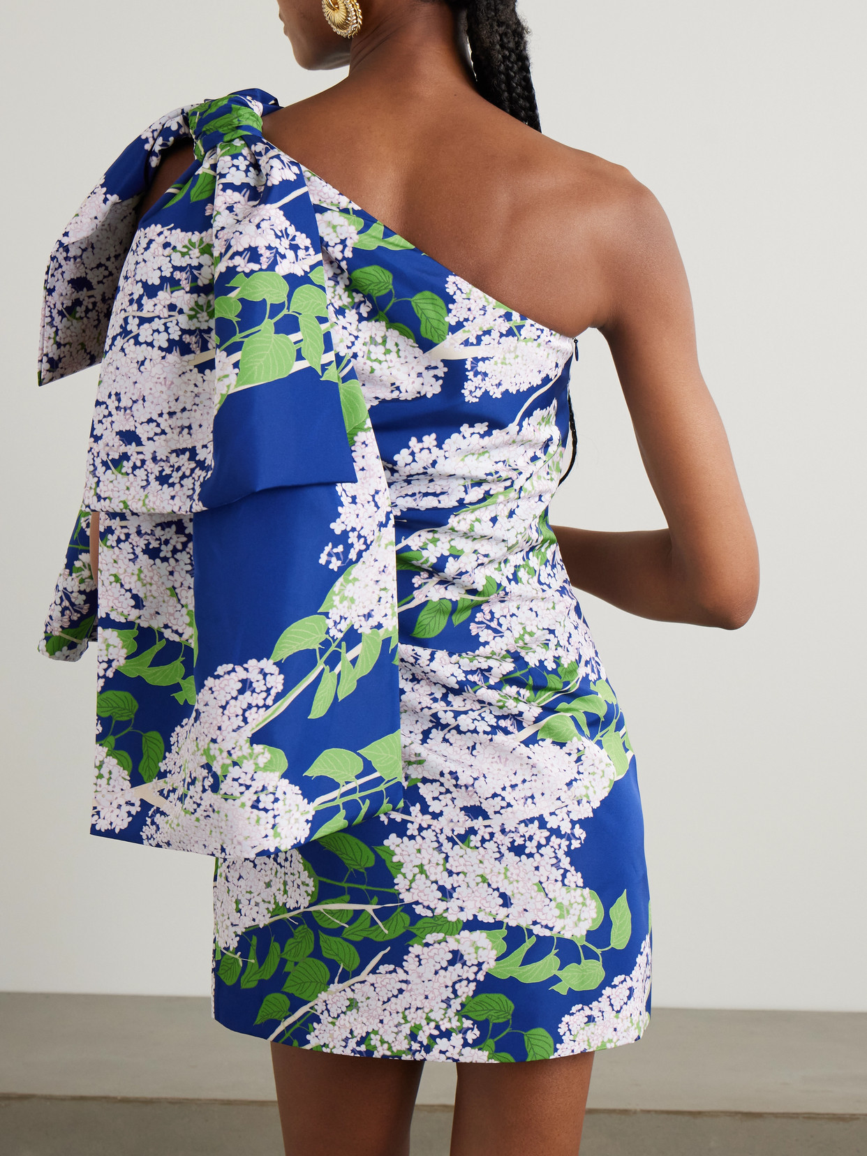 Shop Bernadette Josselin One-shoulder Bow-embellished Floral-print Taffeta Mini Dress