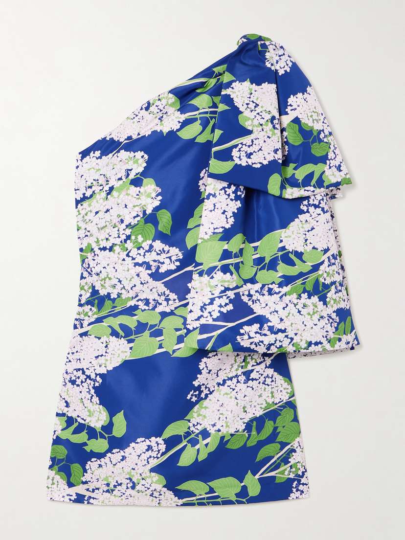 BERNADETTE Josselin One-shoulder Bow-embellished Floral-print Taffeta Mini Dress
