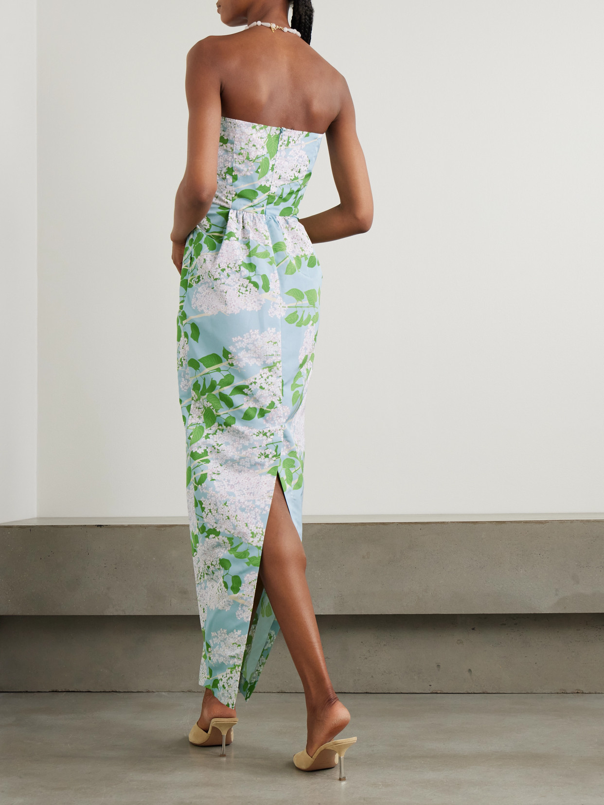Bernadette Lena Strapless Floral-print Taffeta Gown In Blue