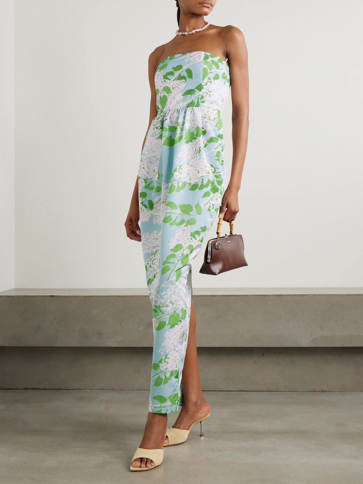 Bernadette Lena Strapless Floral-print Taffeta Gown In Blue