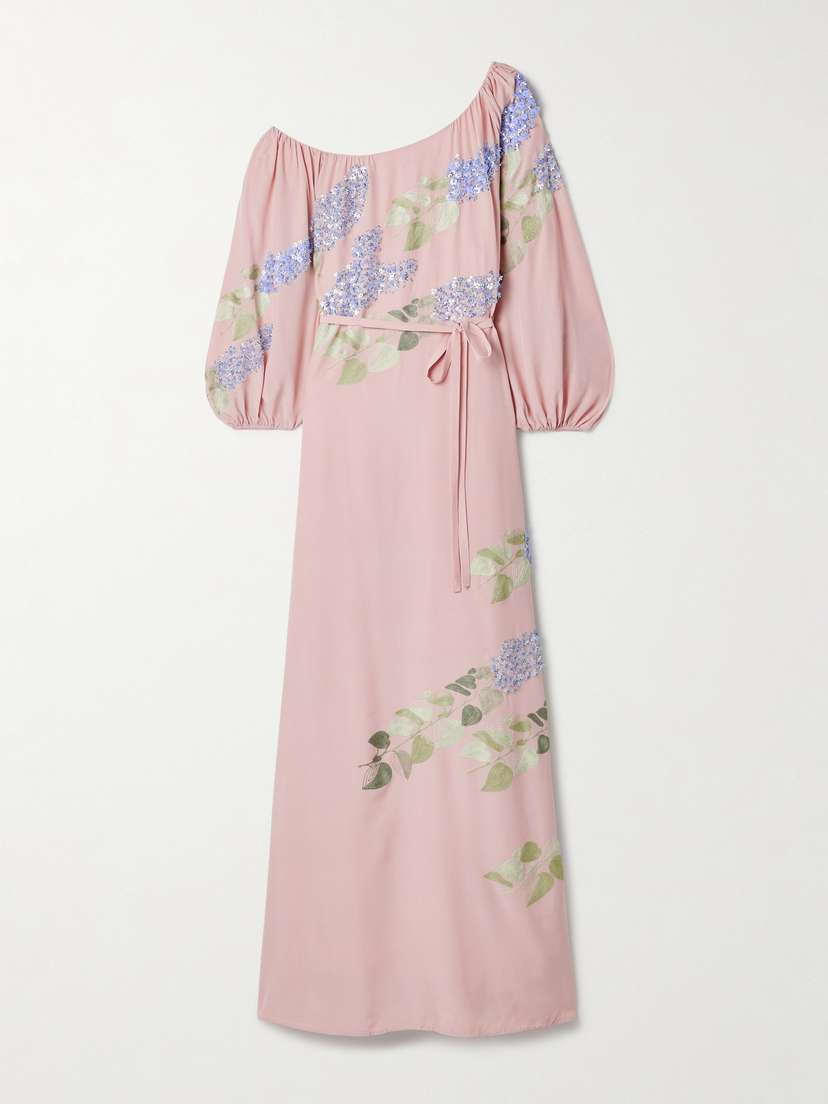 BERNADETTE Nathalie Off-the-shoulder Embellished Silk Crepe De Chine Gown