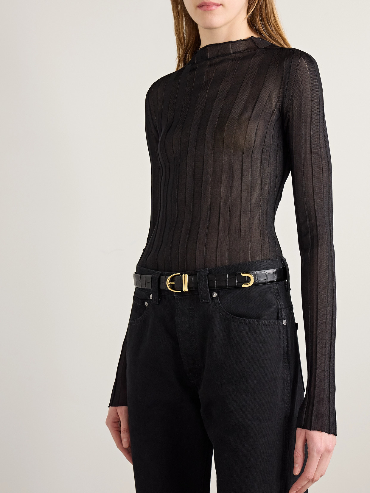 Khaite Bambi Croc-effect Leather Belt In Black