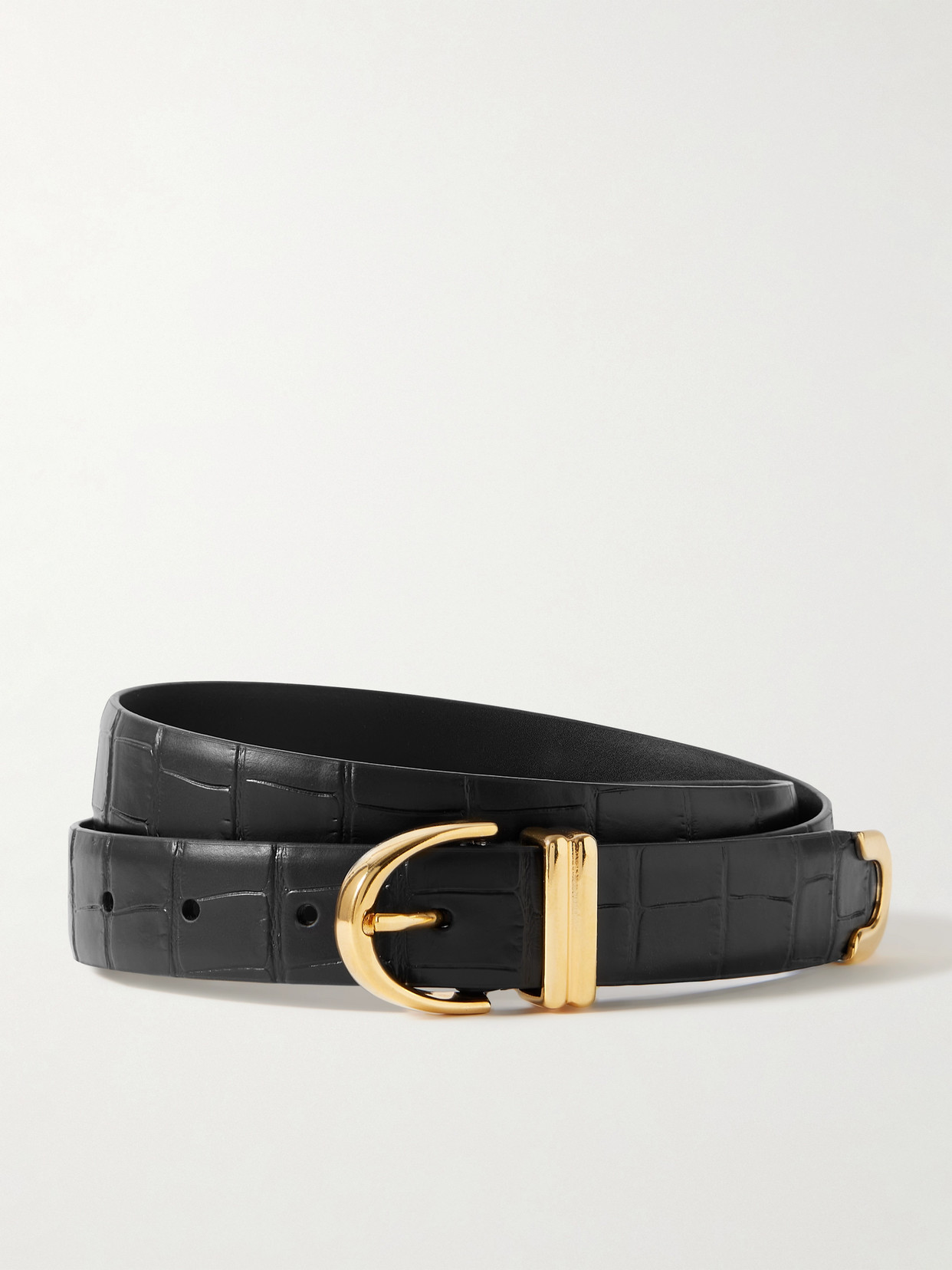 KHAITE - Bambi Croc-effect Leather Belt - Black