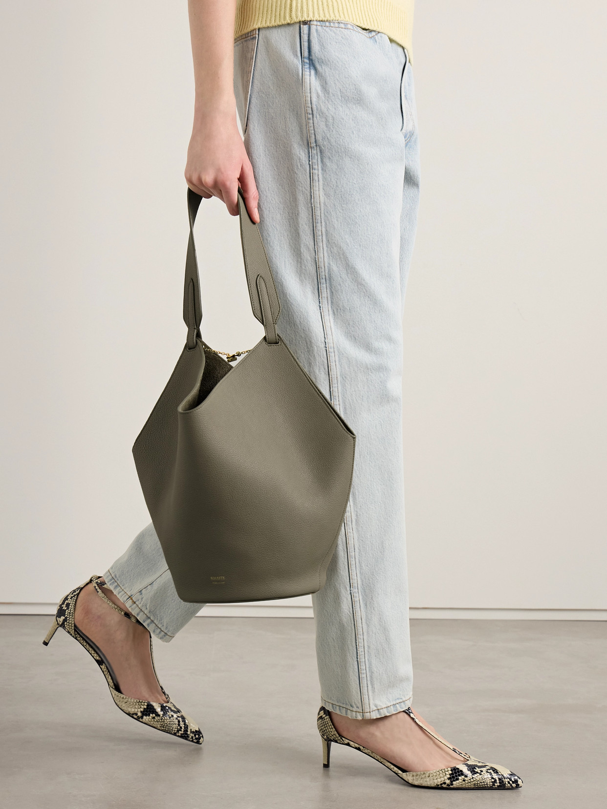 Khaite Lotus Small Textured-leather Tote In Green