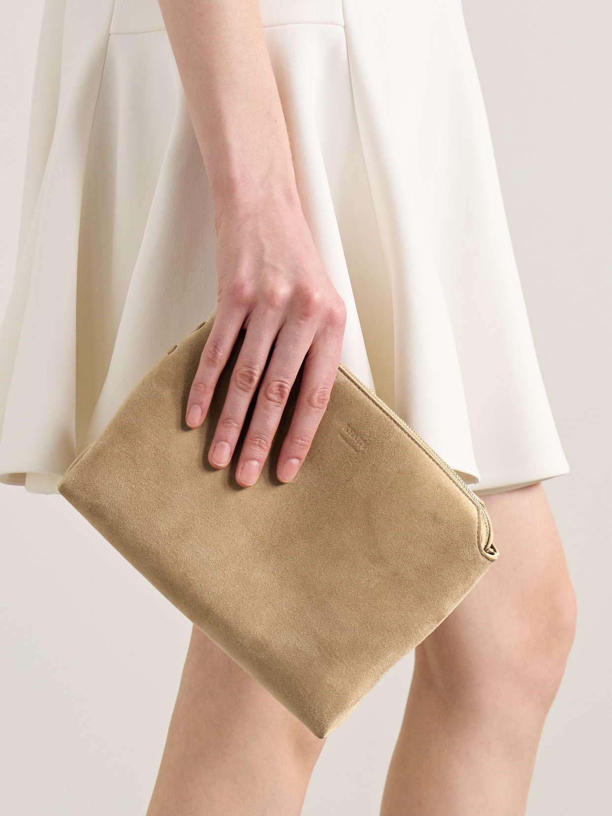 Khaite Lina Medium Suede Shoulder Bag In Neutrals