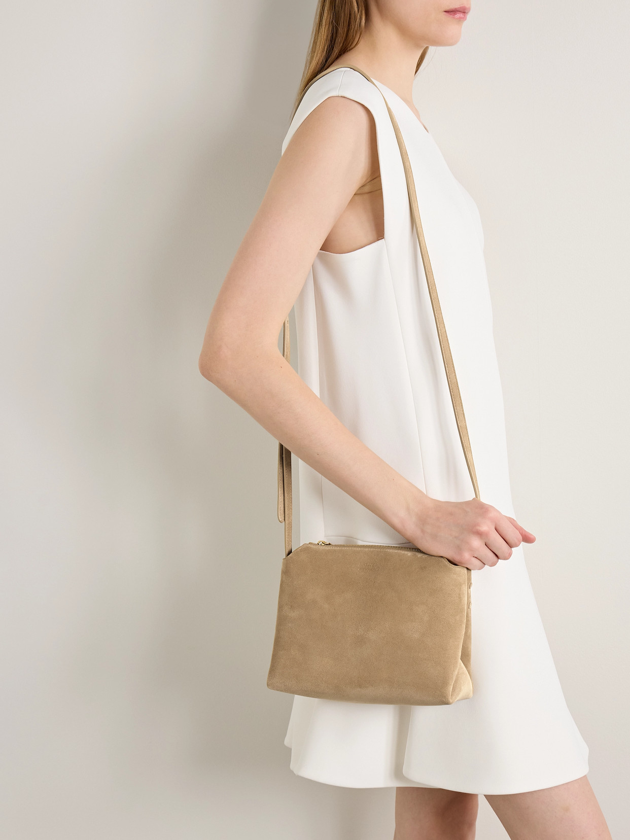 Khaite Lina Medium Suede Shoulder Bag In Neutrals