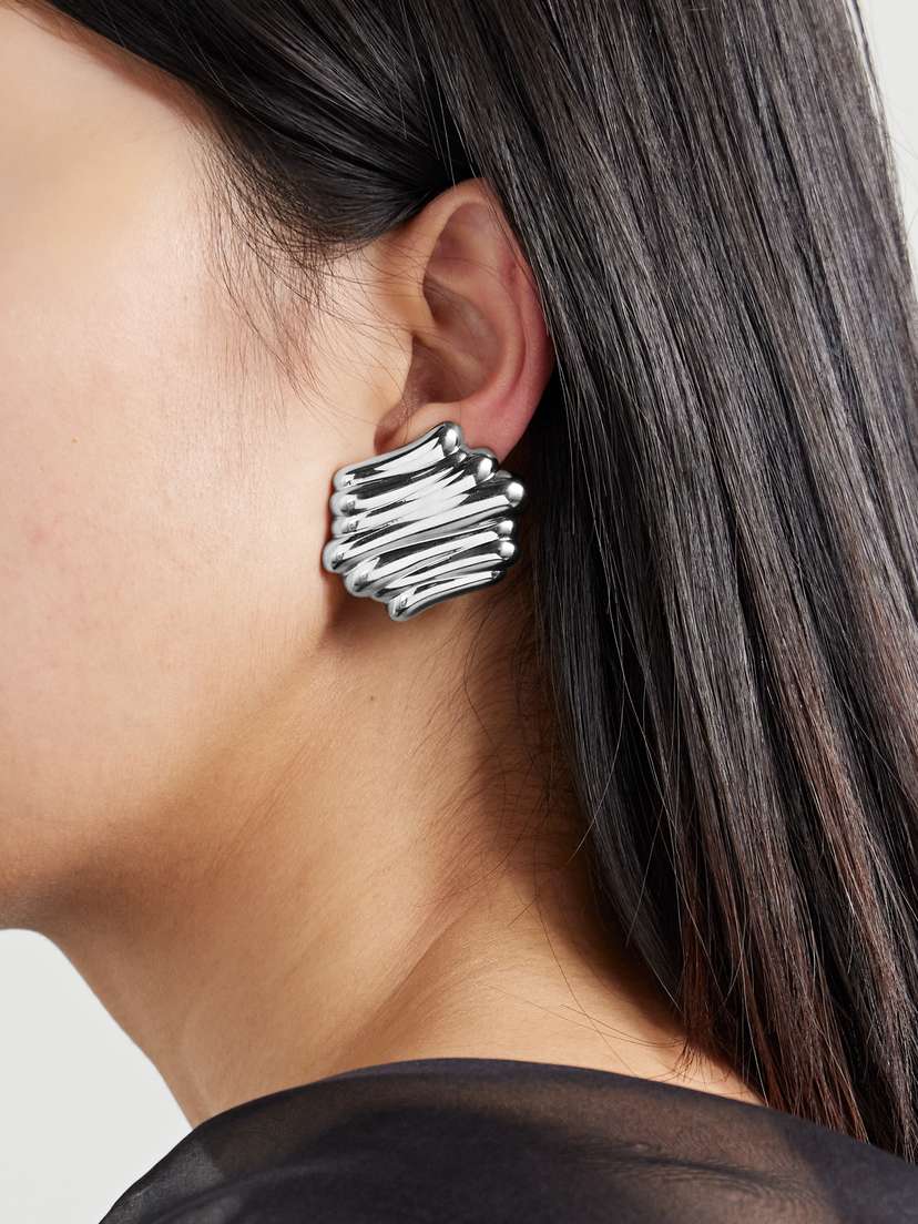 Khaite Crema Silver-plated Earrings - back view in Silver