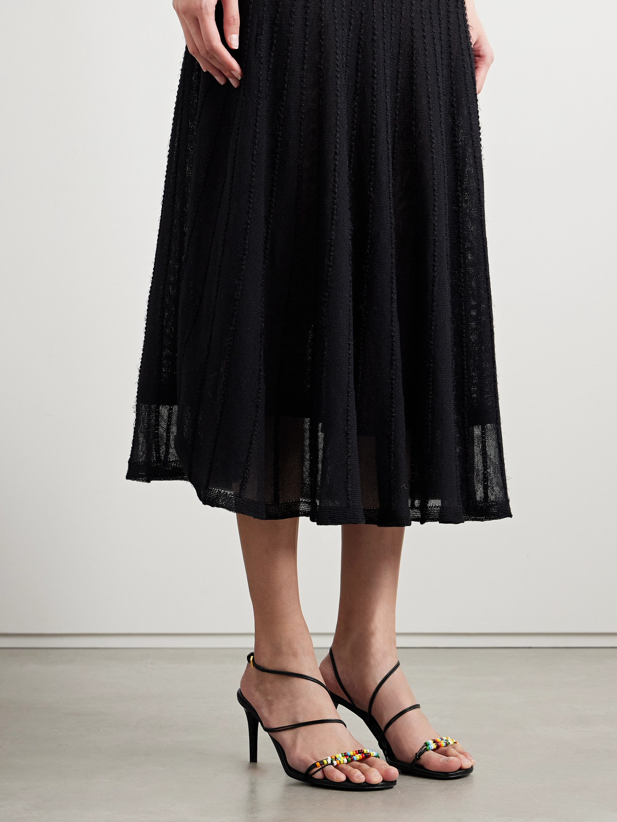 Khaite Loop Bead-embellished Leather Sandals In Black