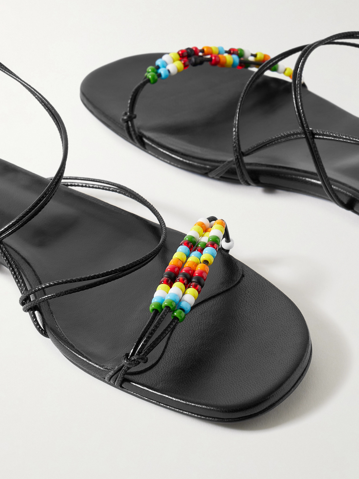 Khaite Loop Flat Sandals With Beads Black In Multi