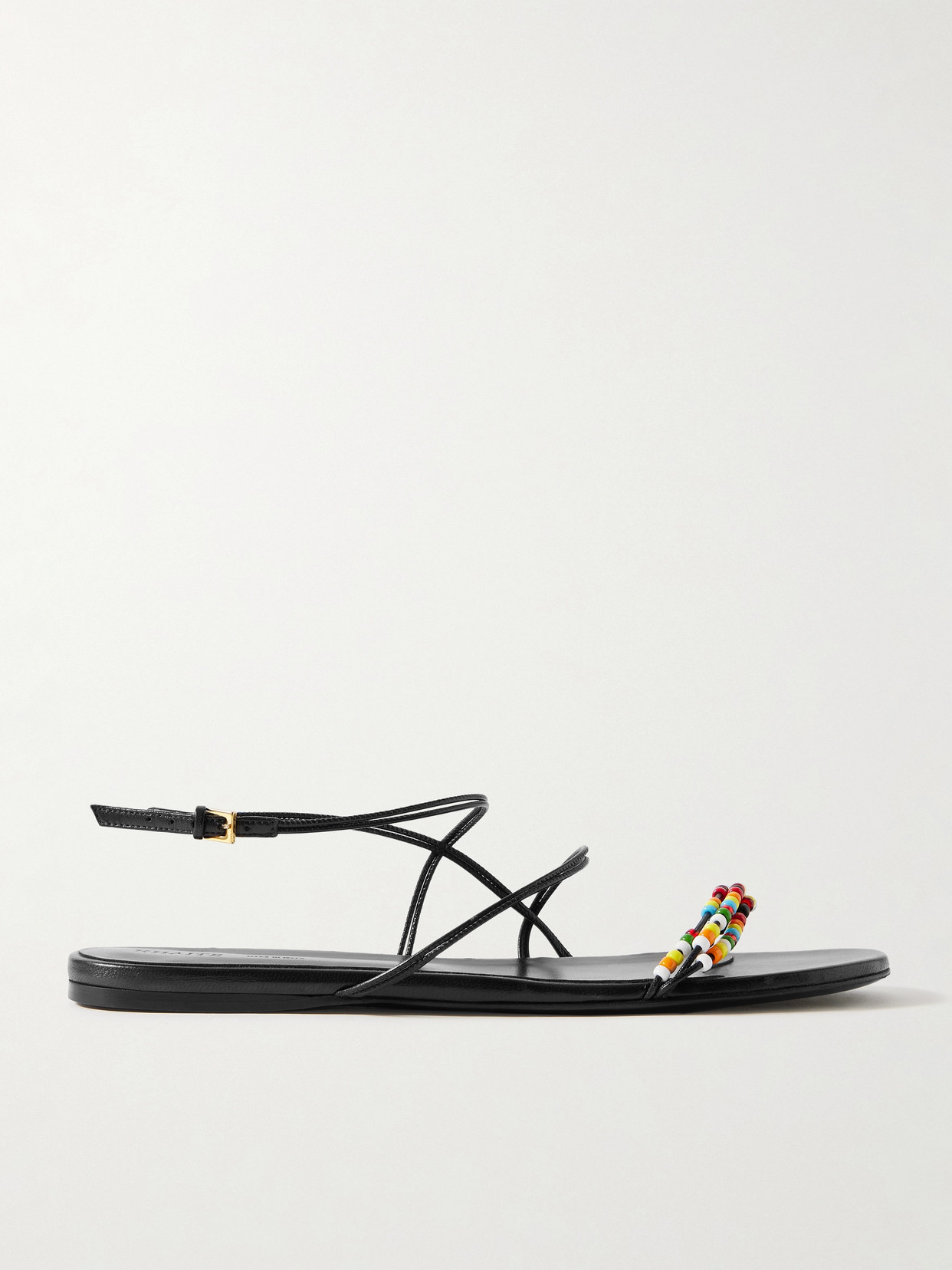 Khaite Loop Beaded Leather Sandals In Black