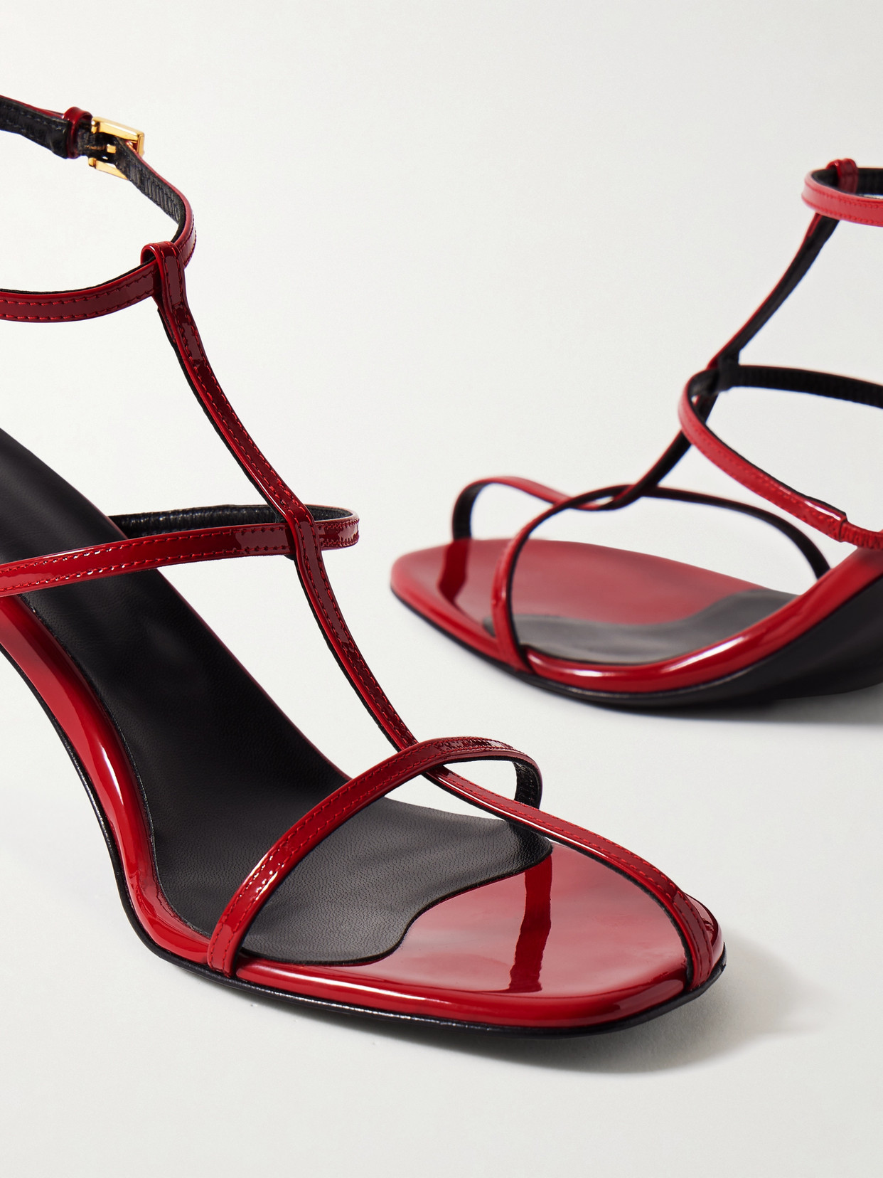 Khaite Leather T-strap Sandals In Red