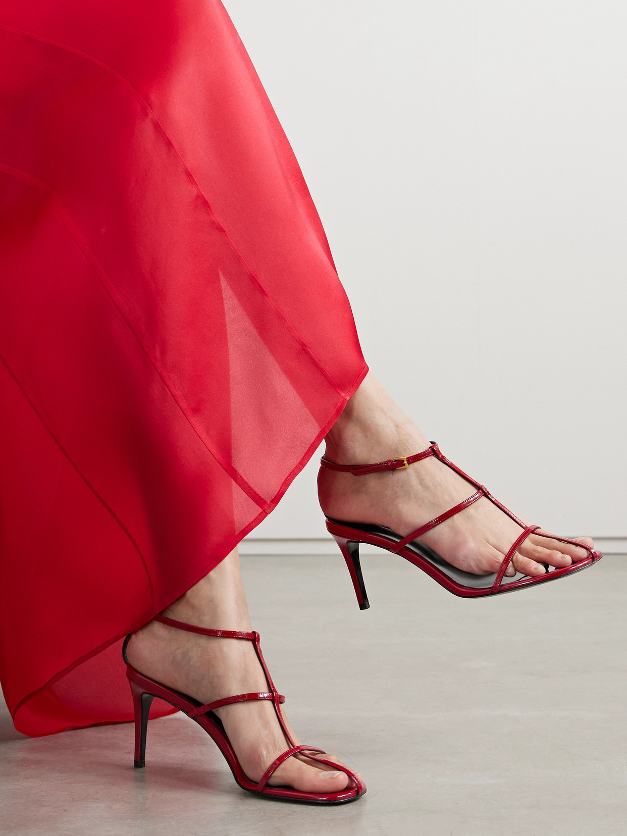 Khaite Leather T-strap Sandals In Red