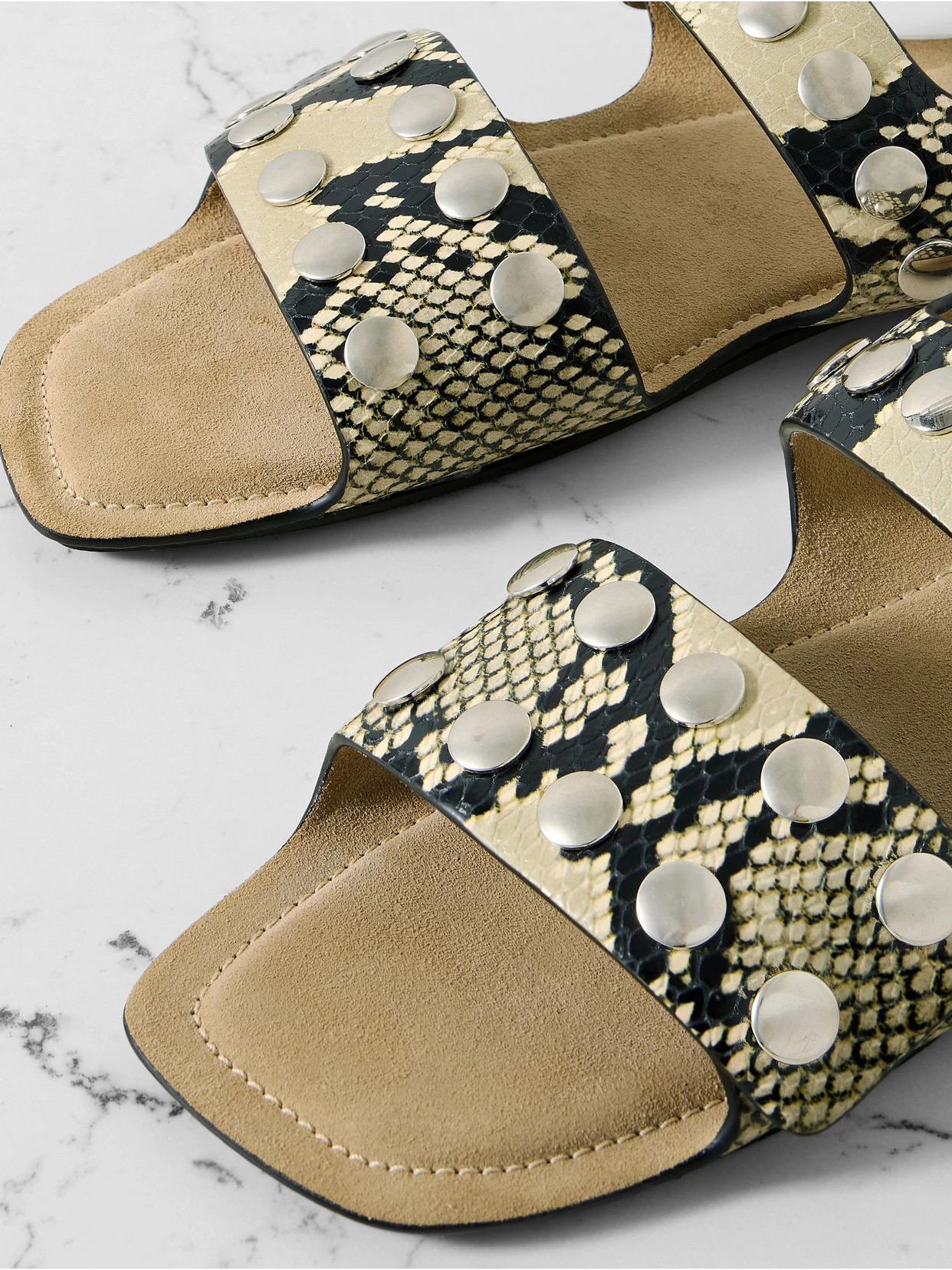 Khaite Boden Studded Snake-effect Leather Sandals