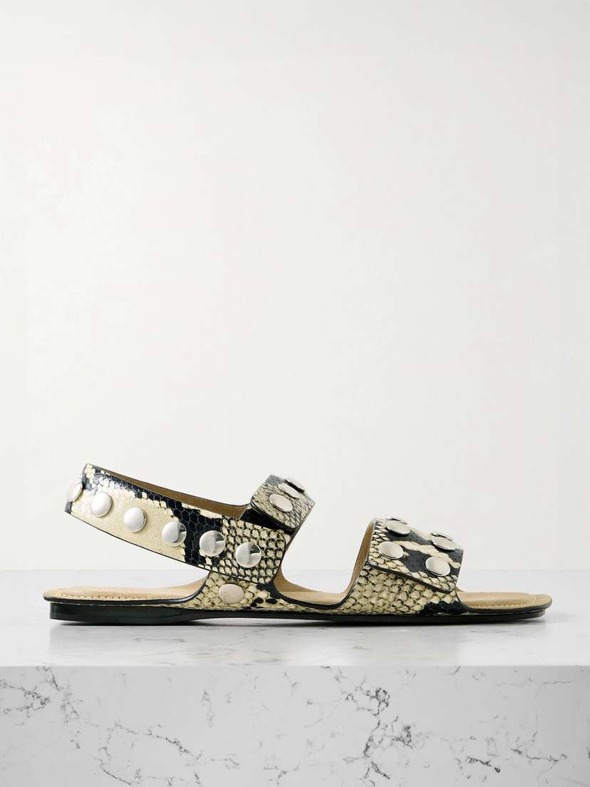 Khaite Boden Studded Snake-effect Leather Sandals