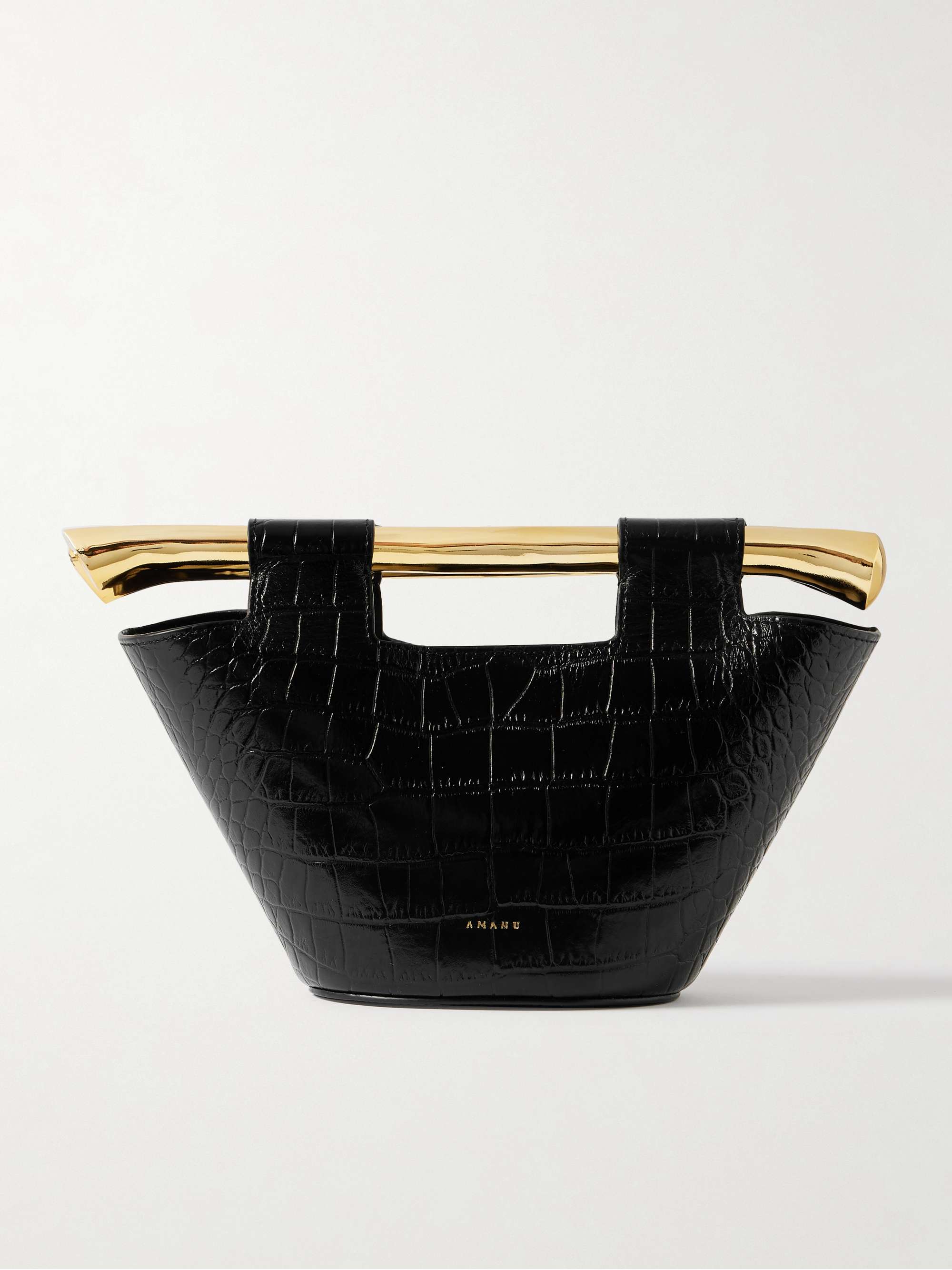 Madagascar mini croc effect leather tote - black - One Size