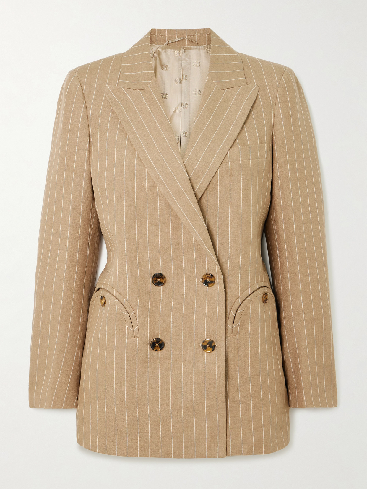 BLAZÉ Milano - Heretique Everyday Double-breasted Pinstriped Linen Blazer - Sand
