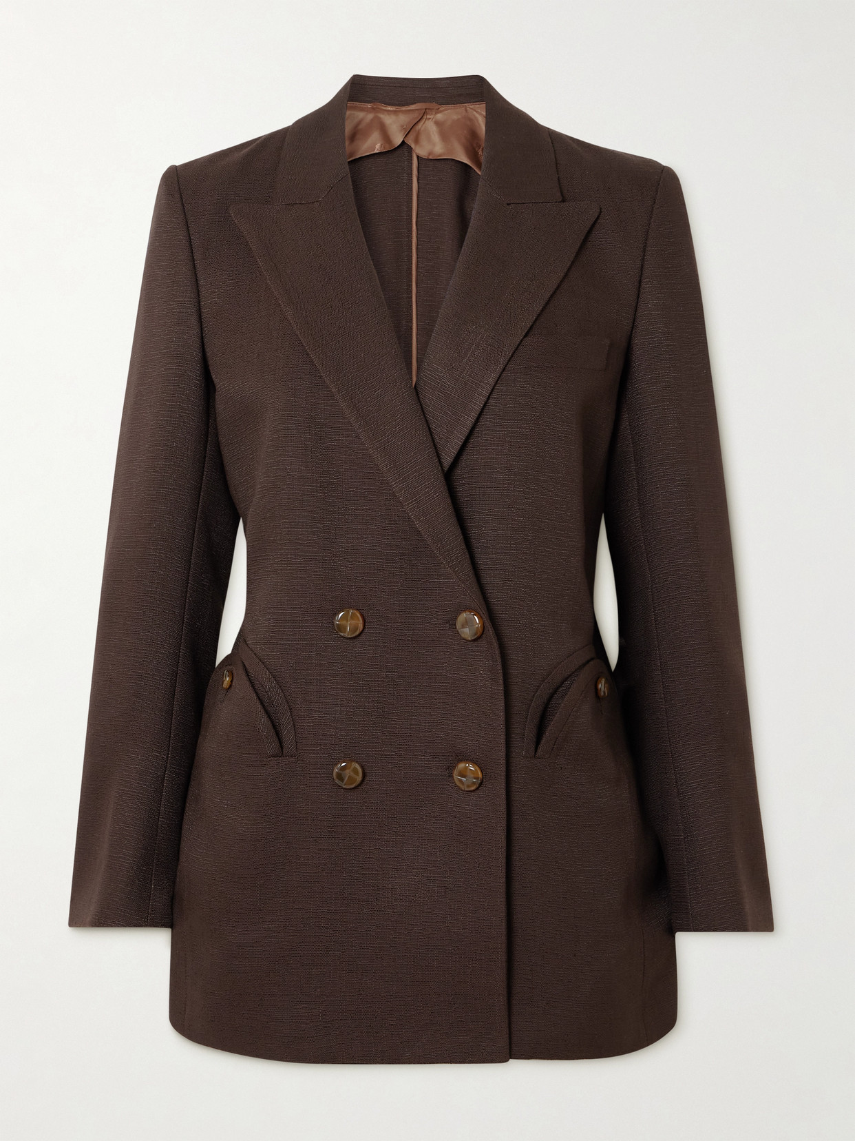 Blazé Milano Ariosa Everyday Double-breasted Woven Blazer In Brown