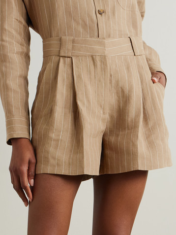 Blazé Milano L'Heretique Selle pleated pinstriped linen shorts
