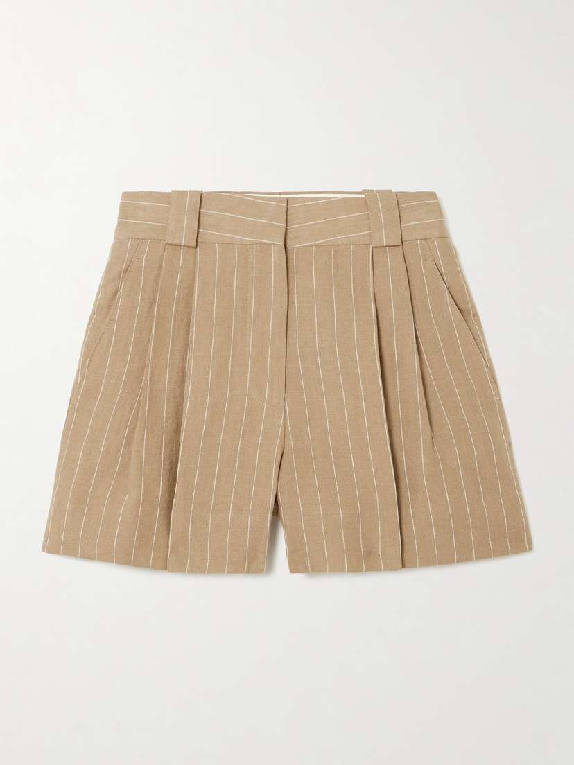 Blazé Milano L'heretique Selle Pleated Pinstriped Linen Shorts