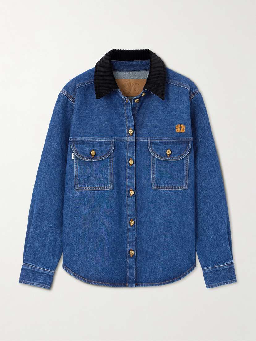 Blazé Milano Nariida Senner Corduroy-trimmed Embroidered Denim Shirt