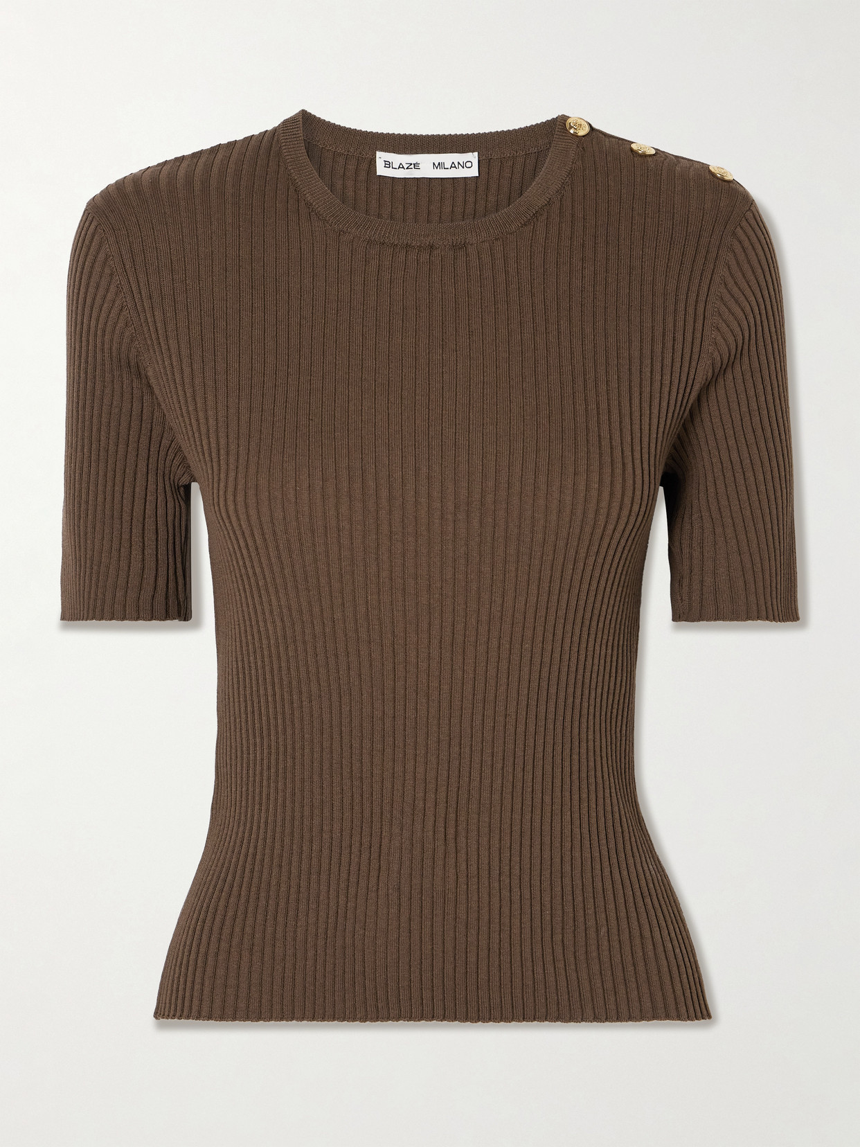 Blazé Milano Alegria Ribbed Silk And Cotton-blend T-shirt In Brown