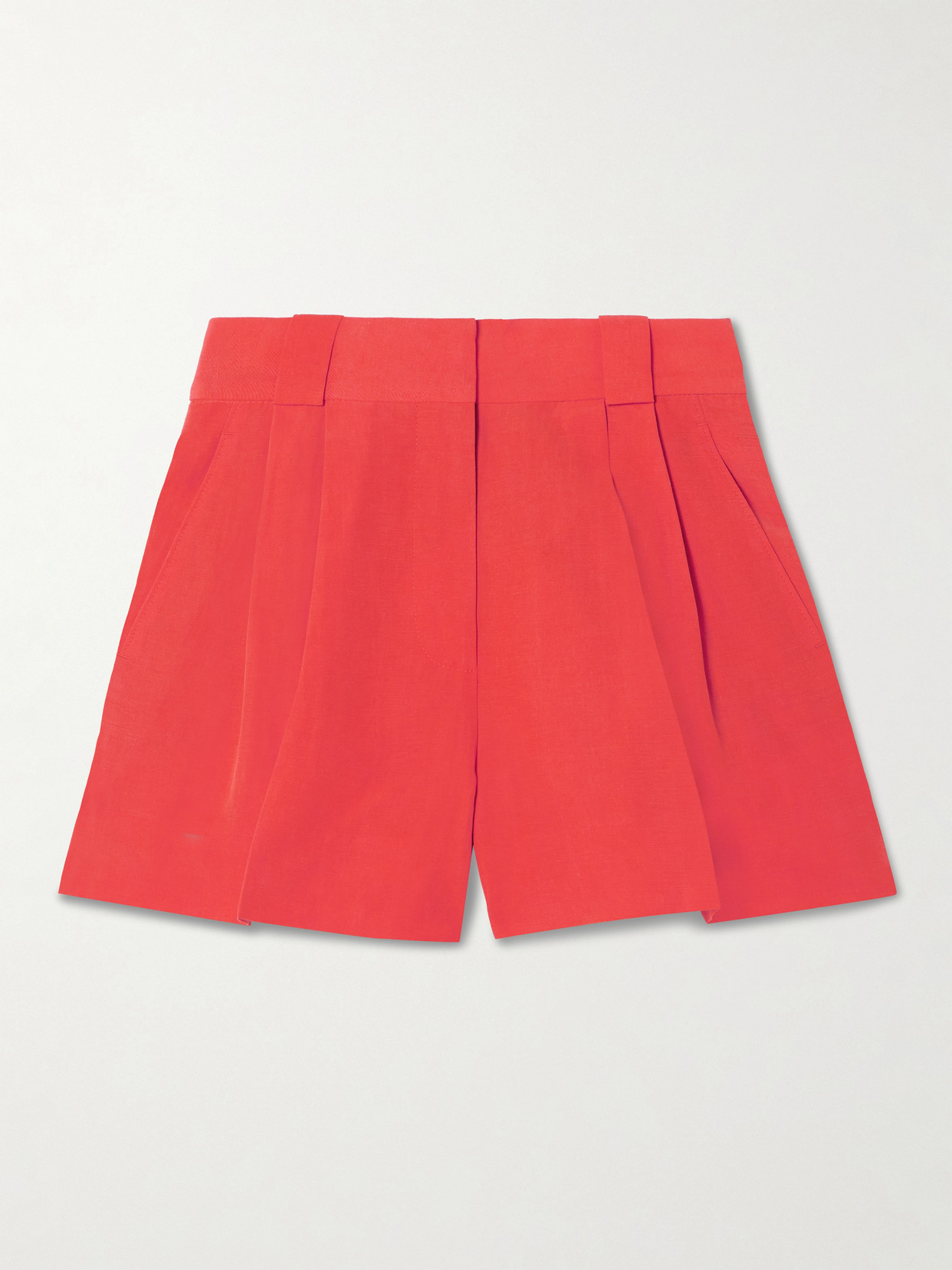 Blazé Milano Flica Selle Pleated Silk And Linen-blend Shorts In Orange