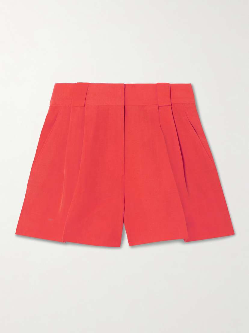 Blazé Milano Flica Selle Pleated Silk And Linen-blend Shorts